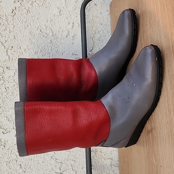 Authentic Gucci Vintage Red and Gray Pebbled Leather Boots Size 40B - Picture 3 of 14